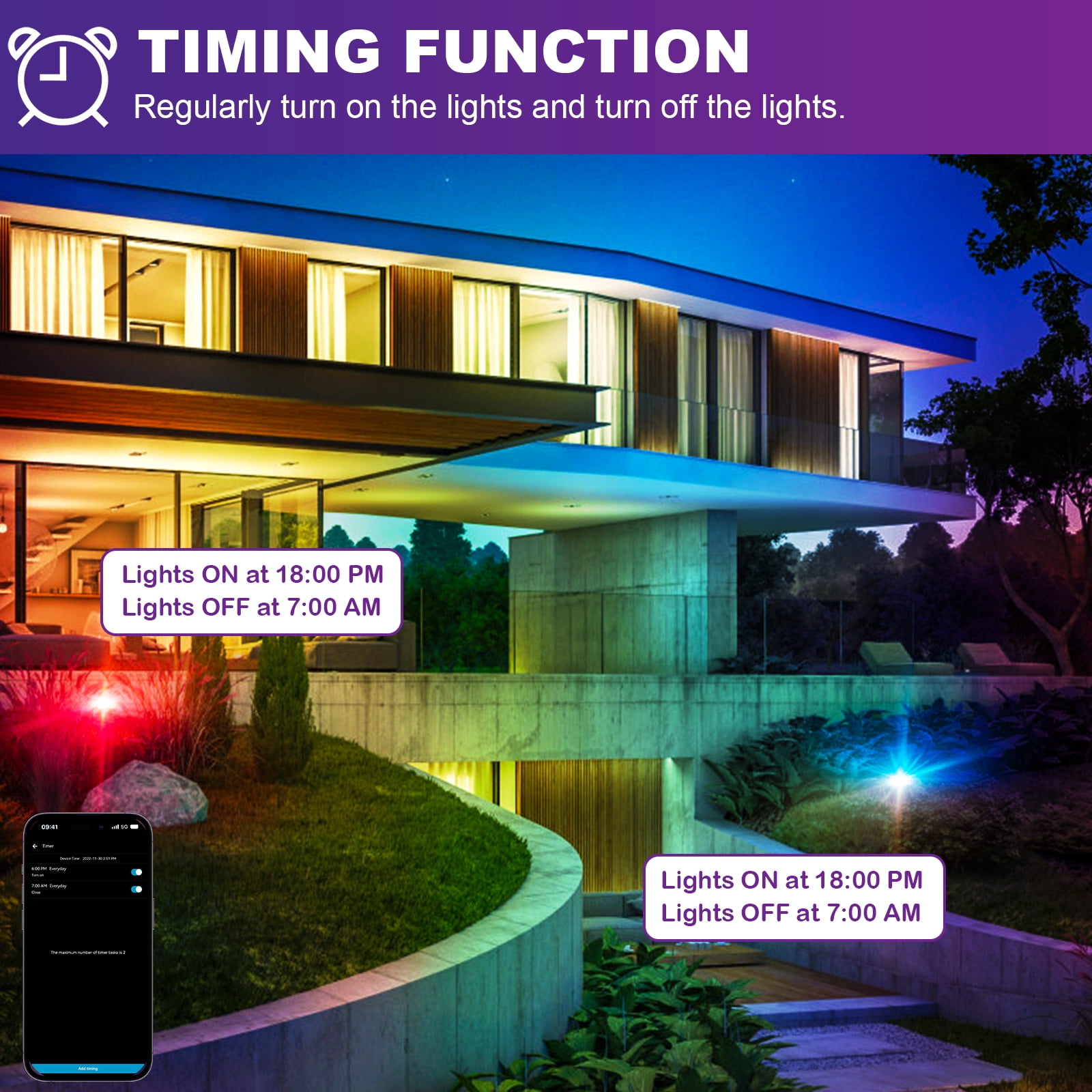 INDMIRD RGB LED Garden Lighting, 12 V 6 W Garden Light with Remote Control and Bluetooth App, IP66 Waterproof RGB Garden Spotlight with Ground Spike, Decorative Lighting for Outdoor Garden Lawn