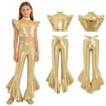 thumbnail image 2 of Aislor Girls Metallic Dance Outfits Latin Jazz Performance Tank Top With Flared Pants Set Disco Party Gold 6, 2 of 7