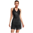 thumbnail image 2 of YiZYiF Women's Latin Leotard Dress Halter Neck Fringe Dance Costume for Modern Jazz Samba Rumba Cha Cha Black XL, 2 of 6