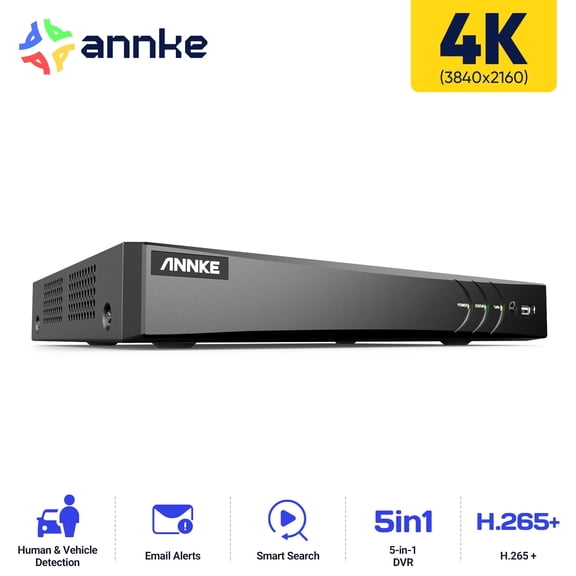 ANNKE 4K 8CH AI DVR with Human/Vehicle Detection, 5-in-1 H.265  Security Digital Video, Supports 8CH Analog and 4CH 8MP IP Cameras for Home CCTV System, 0TB HDD