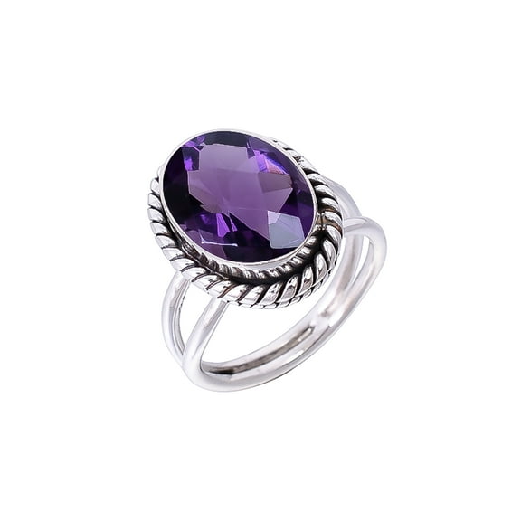 Purple Amethyst 925 Sterling Silver Ring, 14X10 mm Oval Gemstone Ring, Purple Ring, Christmas Gift, Unique Jewelry Ring, Adjustable Ring V2563R2130110