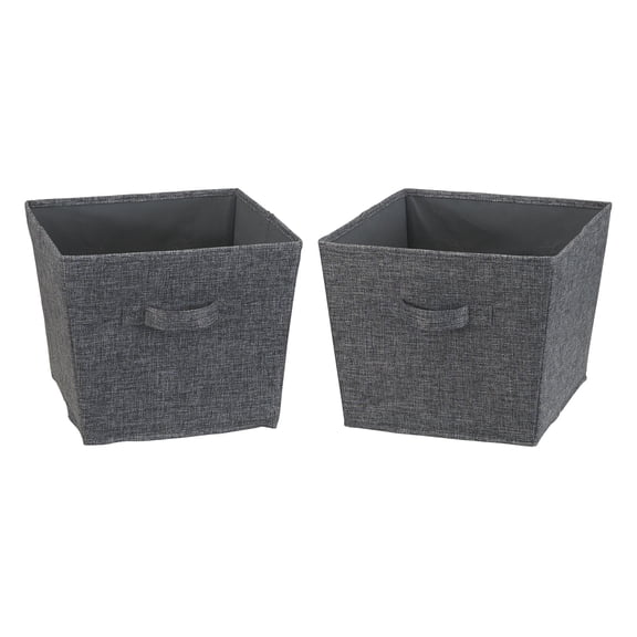 Household Essentials Medium Fabric Storage Bins 2 Pack, Storage Bins with Handles, Poly Linen Fabric with Wire Framing, Great for Shelving Organization, Graphite Linen