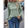 thumbnail image 4 of Womens Eyelet Mock Neck Long Sleeve Shirts Top Dressy Casual Trendy Business Stretch Hollow Out Tee Green S, 4 of 7