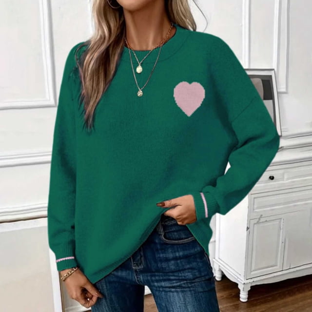 Craaazy Chandail Décontracté à Manches Longues pour Femmes Grande Taille avec Imprimé Cœur, Col Rond, pour Automne et Hiver, Cadeaux