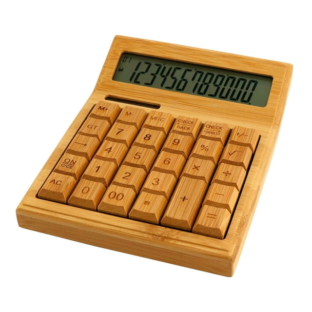 Contador electrónico multifuncional de bambú de la calculadora 12 dígitos solar y batería duales acc Tomshoo Calculadora