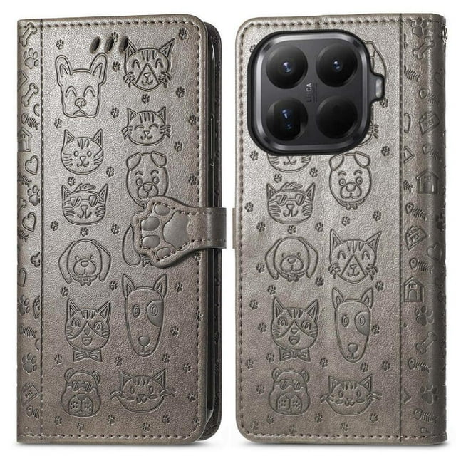 Funda Cartera FOXDOCK para Xiaomi 15T Pro , Flip PU con Relieve de Gatos y Perros, Tarjetero y Soporte