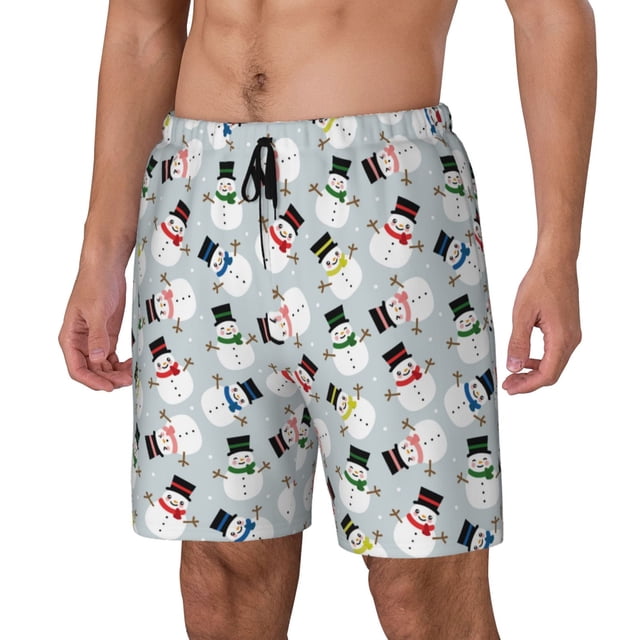 Fotbe Colorful Hat Snowman Traje de Baño para Hombre – Shorts de Natación de Secado Rápido con Forro y Bolsillos-Medium