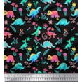 thumbnail image 1 of Soimoi Black Crepe Silk Fabric Aster Flower & Dinosaur Kids Printed Fabric 1 Yard 42 Inch Wide, 1 of 1
