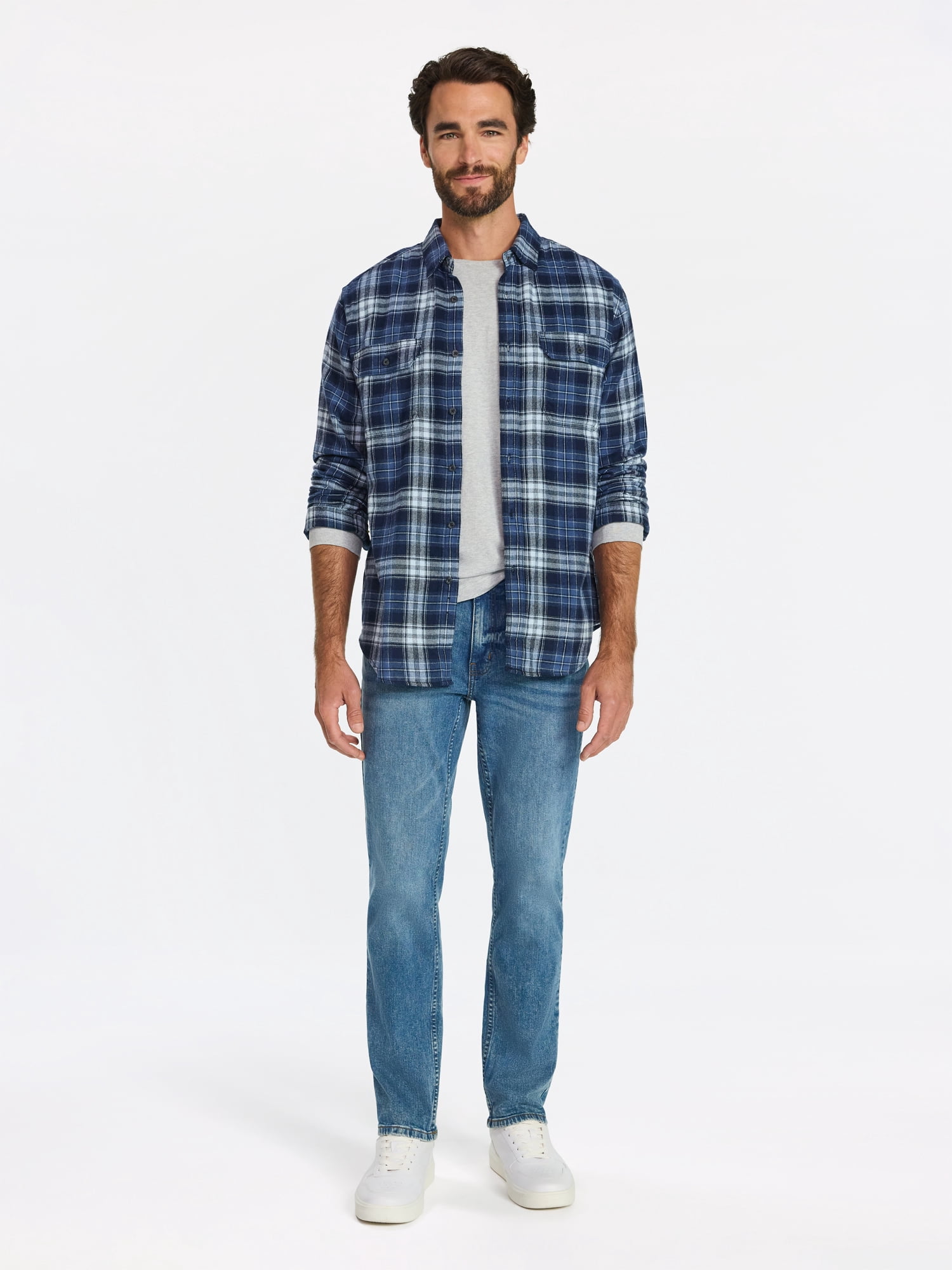 George Men's Double Pocket Flannel Shirt, 2 Pack, Sizes XS-3XLT