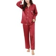 thumbnail image 5 of Ketyyh-chn99 Womens Pajamas Women's Satin Pajamas Set Silk Long Sleeve Sleepwear Soft Pj Set Button Down Loungewear Red,L, 5 of 5
