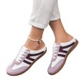 thumbnail image 6 of Women's Striped Canvas Slip On Sneaker Mules, Backless Casual Lace Up Flat Loafers Low Top Walking Shoes With Comfortable Cushioned Insole Durable Rubber Sole Everyday Wear,Light Purple 6, 6 of 6