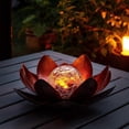 thumbnail image 4 of Lámpara solar vintage para jardín, adorno de loto de vidrio craquelado, luz solar para exteriores, resplandor ámbar, linterna de metal a prueba de lluvia para patio y jardín, 4 of 5