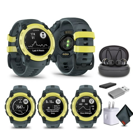 Garmin Instinct E 40mm, Outdoor GPS Smartwatch Electric Lime/Twilight (010-02932-01) with Earbuds Bundle