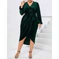 thumbnail image 6 of Women's Plus Size Velvet Long Sleeve V Neck Bodycon Ruched Wrap Casual Party Cocktail Dresses, Navy Blue - 5XL, 6 of 8