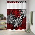 thumbnail image 6 of No Hook Shower Curtain, Red White Shower Curtains for Bathroom with See Through Top Window, Abstract Black Chrysanthemum Flower Floral Waterproof & Washable Bath Curtain Stall 48"x72", 6 of 9