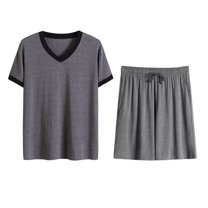 Jinda Men's 2 Piece Pajama Set Short Sleeve Pajamas Summer Lightweight Soft Family Modal Spandex V Neck Pjs Dark Grey Large