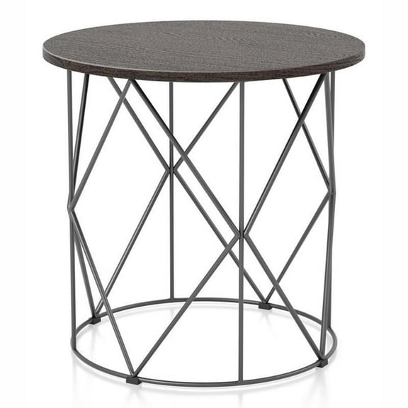 Furniture of America Borche Industrial Wood Round End Table in Walnut