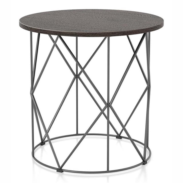 Furniture of America Borche Table d'Appoint Ronde Industrielle en Bois, Noyer