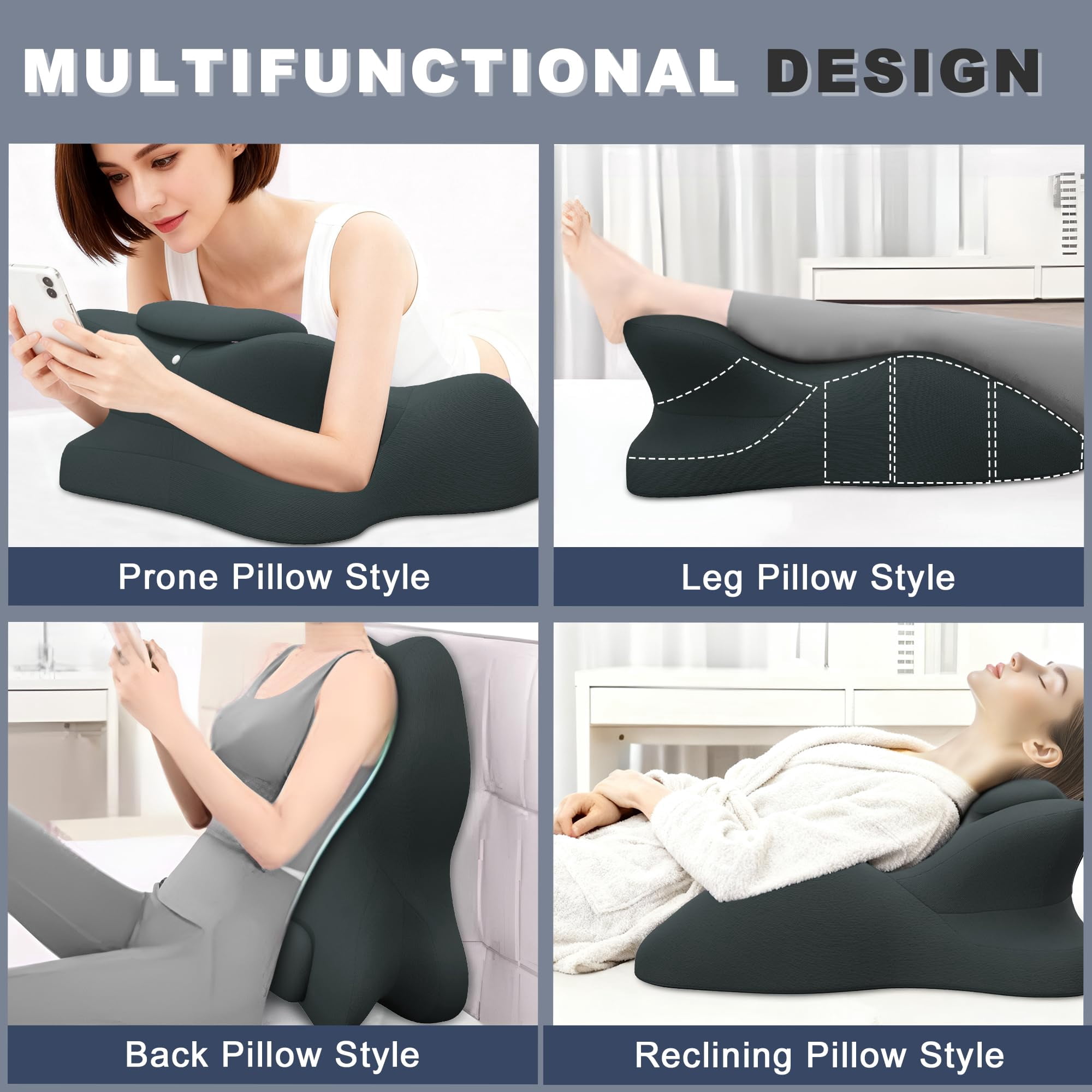 Memory Foam Wedge Pillow  Prone For Sleeping Reading Bed Support & Sitting Up Ideal Massage With Removable Cover