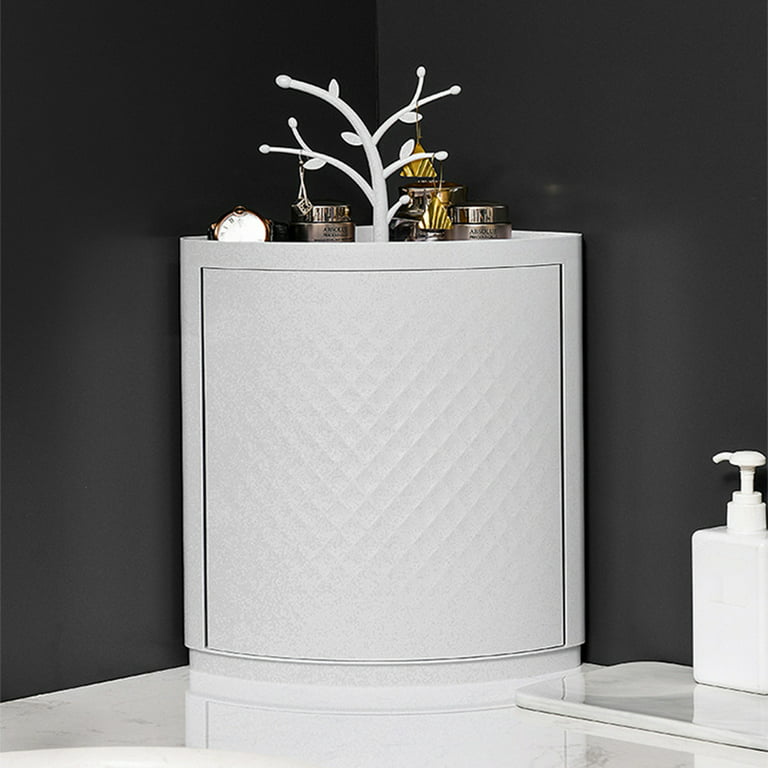 Elroy Corner Shelf Bathroom Kitchen Triangular Storage Rack Wall Mounted  360° Rotating Shower Towel Organizer, White 