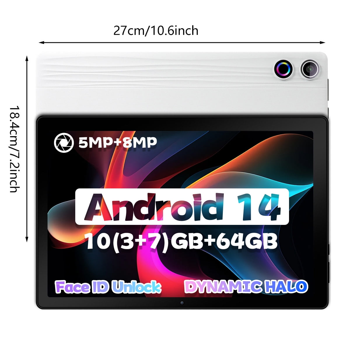Dynamic Halo 本体　タブレット Android 10.1 Inch Android 14 Tablet, Octa-core Touch Screen Tablet, 5MP+