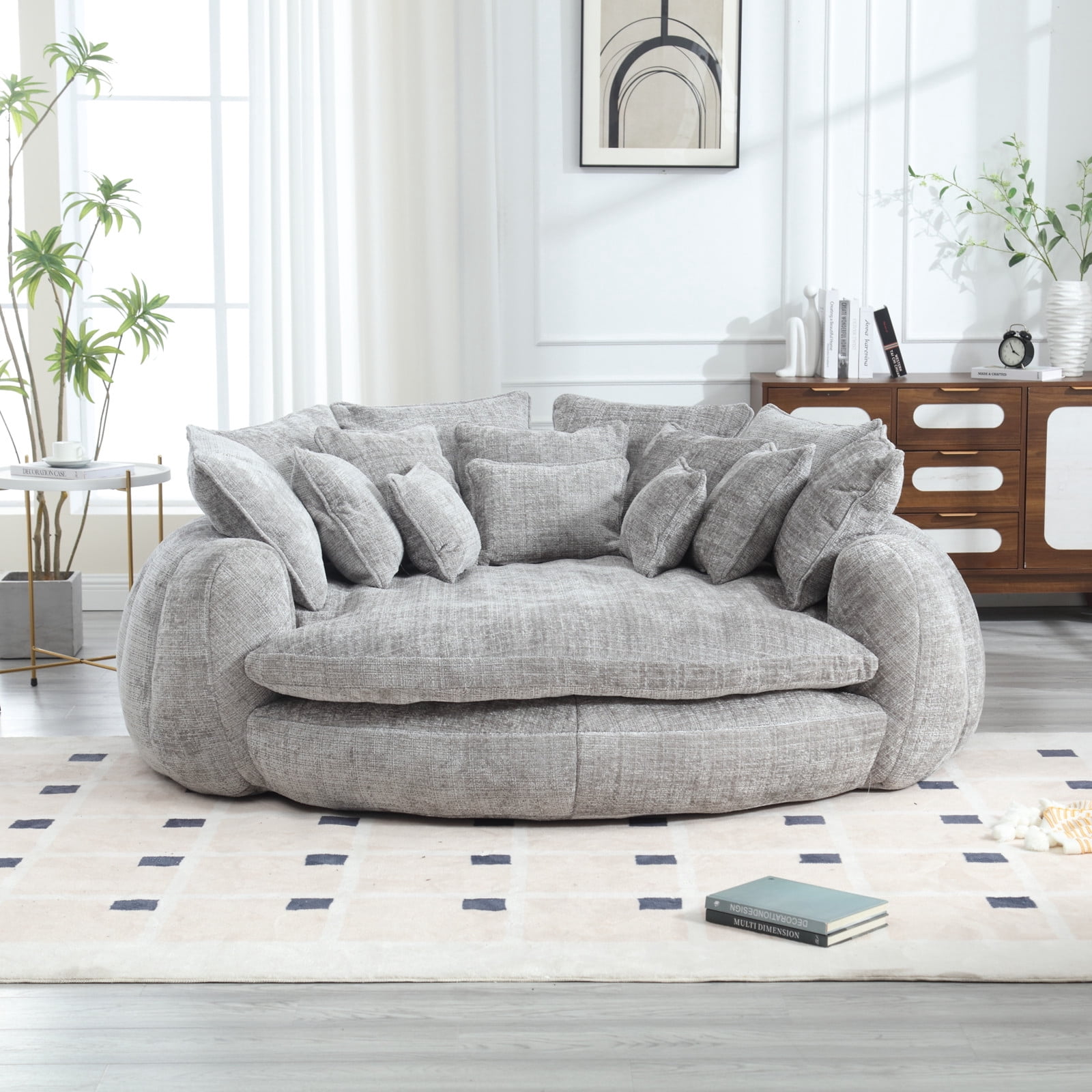 litvz 81.1in extra wide round boneless sofa oversized round chaise lounge comfy with 14 pillows for living room