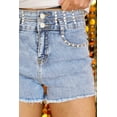 thumbnail image 4 of Women's Beau Blue Rhinestone High Waist Denim Shorts with Raw Hem - [ZhiHiMeRi] | 10, 4 of 12