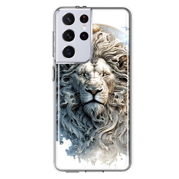 MUNDAZE Samsung Galaxy S21 Ultra Abstract Lion Sculpture Shockproof Clear Hybrid Protective Phone Case Cover
