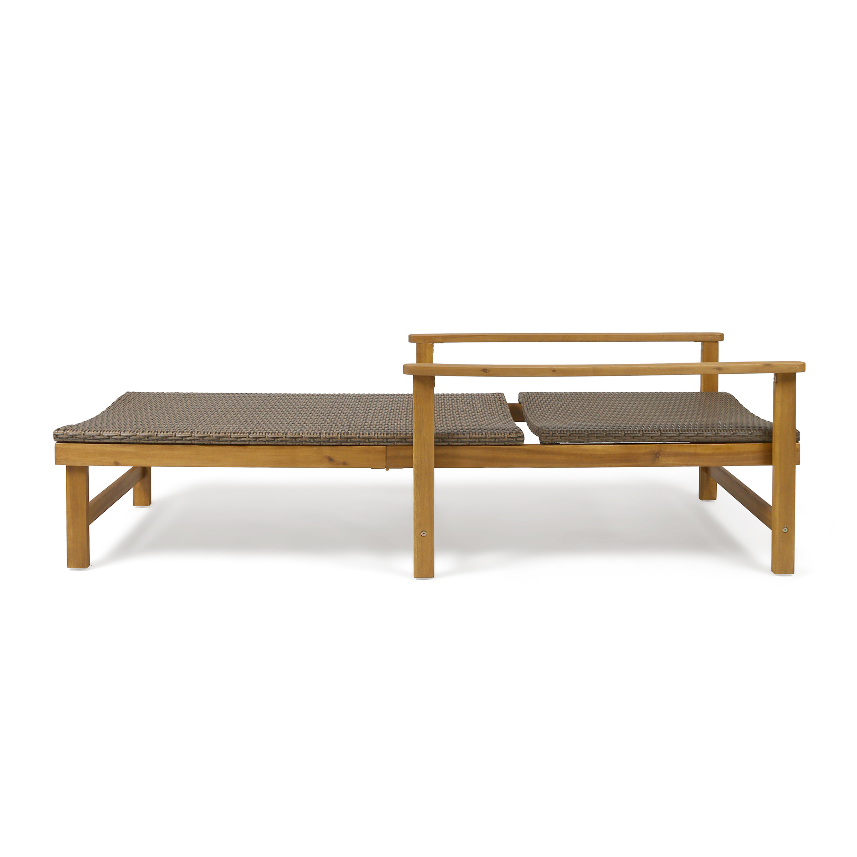 Camdyn Outdoor Rustic Acacia Wood Chaise Lounge with Wicker Seating (Set of 4), Natural and Gray