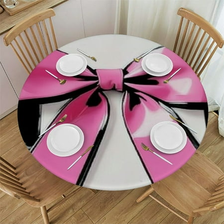 

Sheronv Pink Bow Black and White Background Round Tablecloth Stain-Resistant Washable Indoor Outdoor Restaurant Wedding Party 100% Polyester Fiber Fitted Tablecloth Outdoor Dining Decor 42 -46