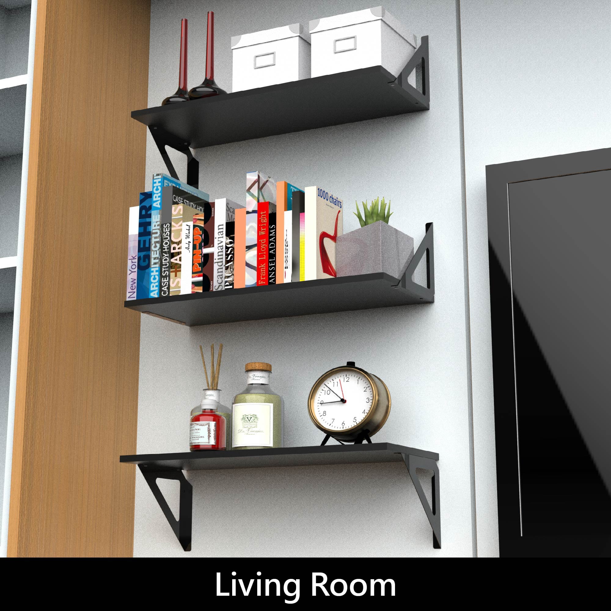 Hyper Tough 6 in. x 15 3/4 in. Modern Black Laminated Wood Shelf Kit