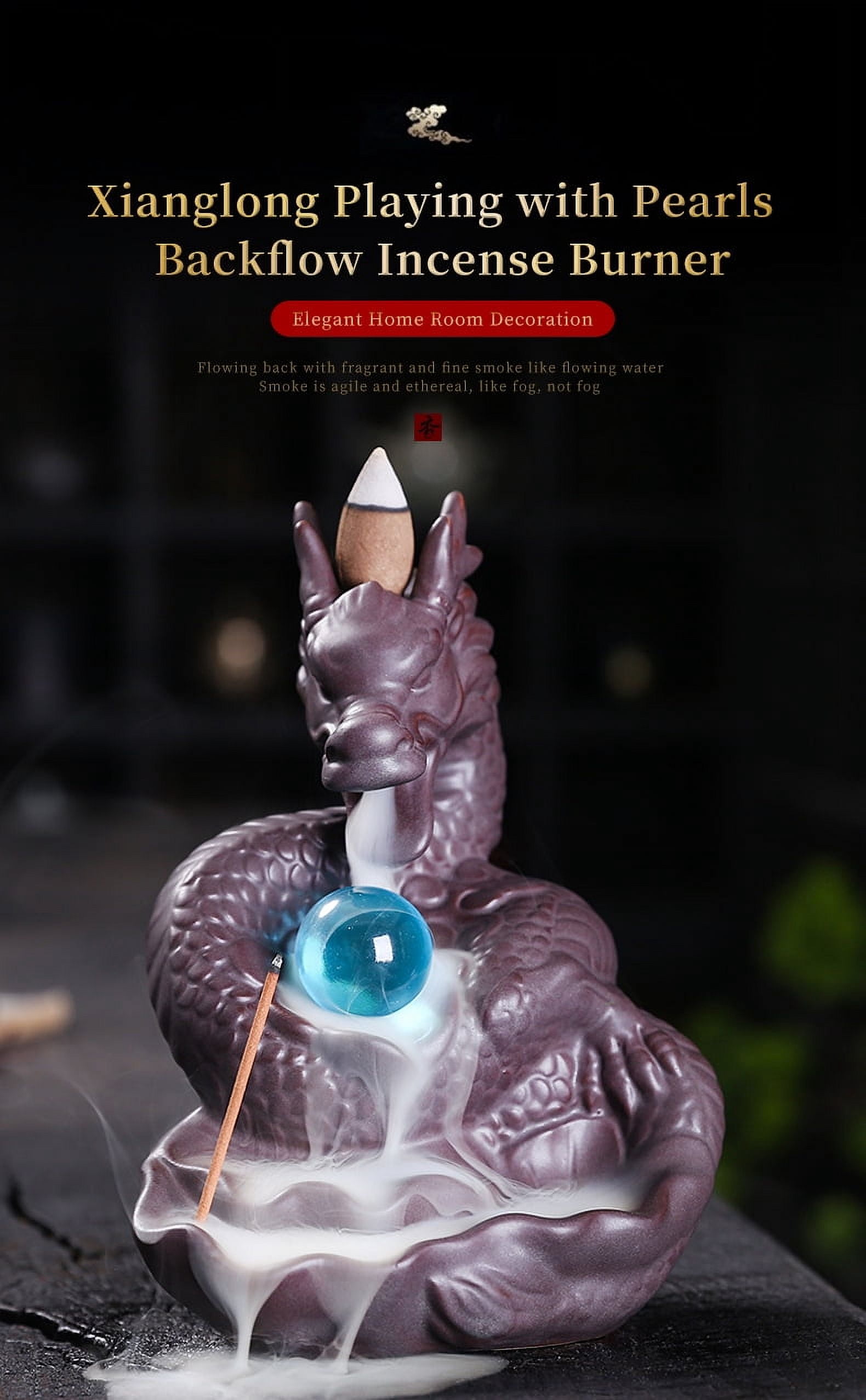 Purple Sand Incense Burner Classic Waterfall Backflow Aromatherapy Holder Creative Dragon Playing Ball Incense Burner Handicrafts