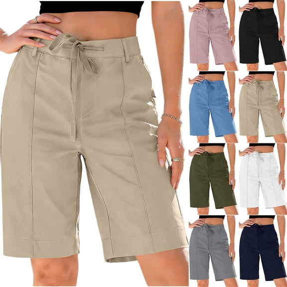 akafmk Women's 7" Bermuda Shorts Drawstring Tailored Loose Dressy Summer Shorts with Pockets