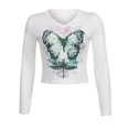 thumbnail image 4 of Moda mujer delgada con cuello en V Casual manga larga impresa camiseta blusa Tops Fridja  ghj987+5770, 4 of 7