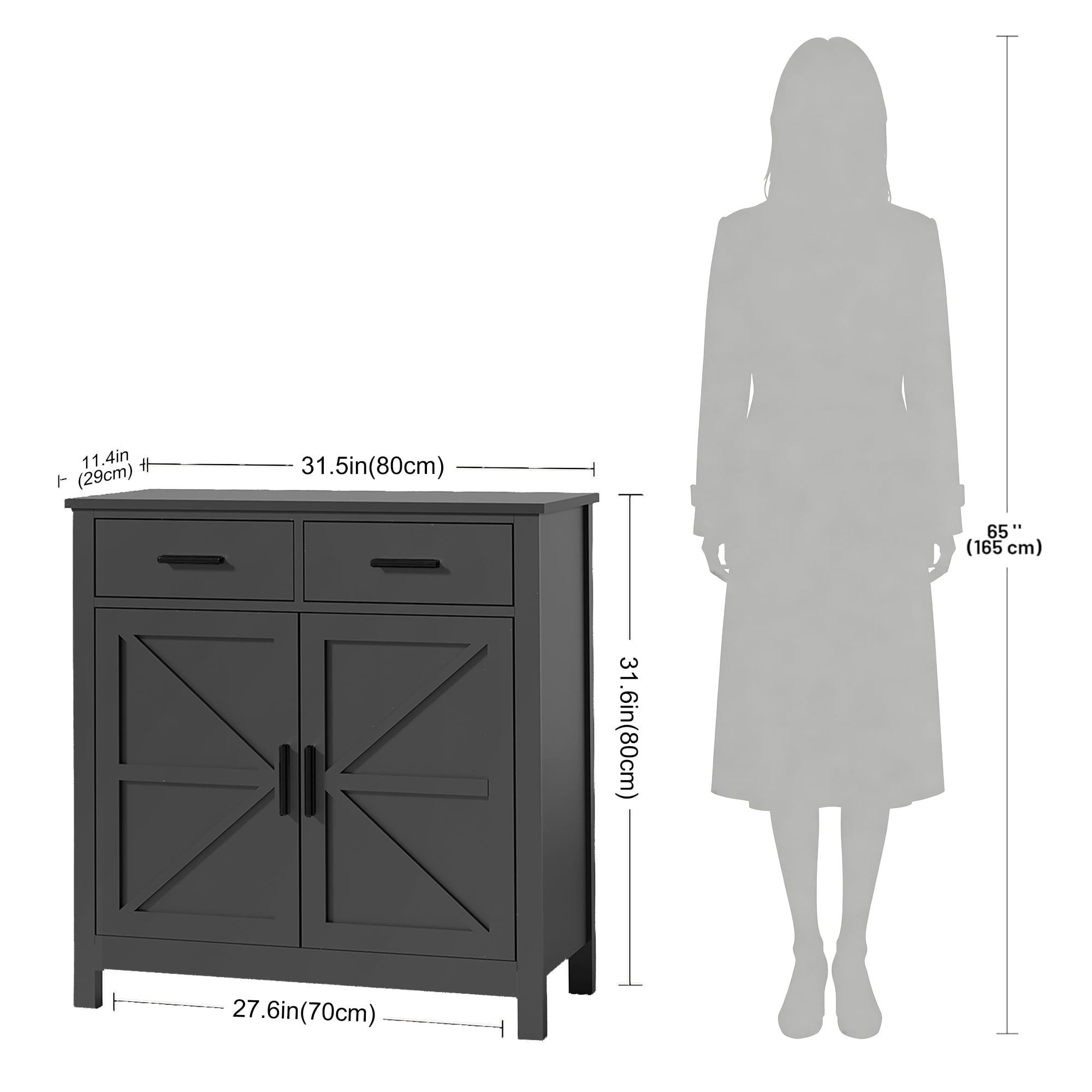 HOQBN Kitchen Storage Cabinet,Modern Farmhouse Buffet Cabinet with 2 Drawers & 2 Doors,Coffee Bar Sideboard for Living Room Dining Room, Black