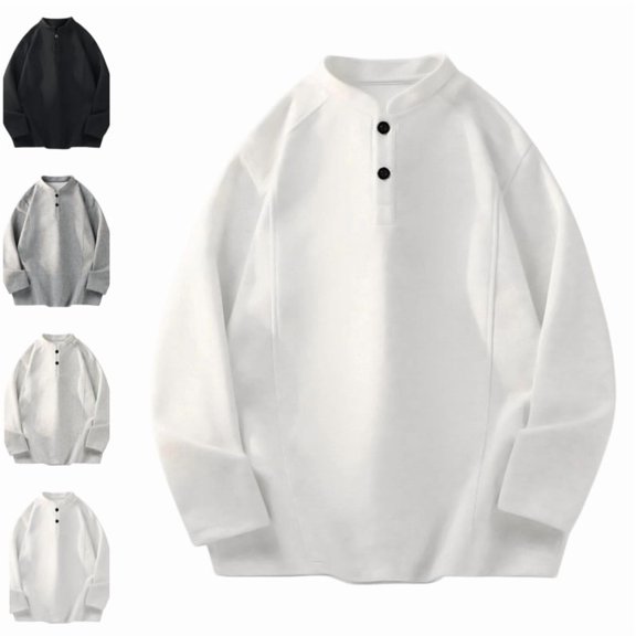 Long Sleeve Henley Shirts For Men Casual Button Down Shirt Golf Pullover V Neck Stand Collar Fashion Fall Sweatshirt White 3XL