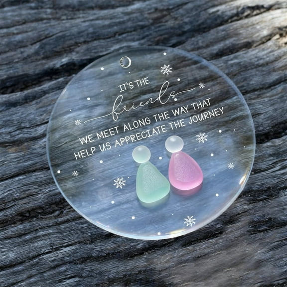 FastXmas Christmas Sea-Glass Friendship Decoration,3.6 Inch Christmas Tree Transparent Hanging Acrylic Ornaments, Friendship Round-Shape Ornament Keepsake, Sea Glass Art Decoration for Best Friends