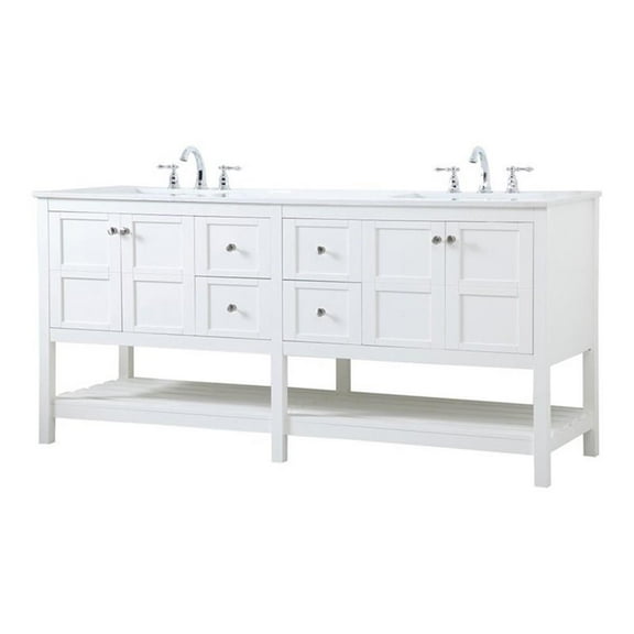Elegant Decor Theo 72" Steel and Solid Wood Double Bathroom Vanity in White