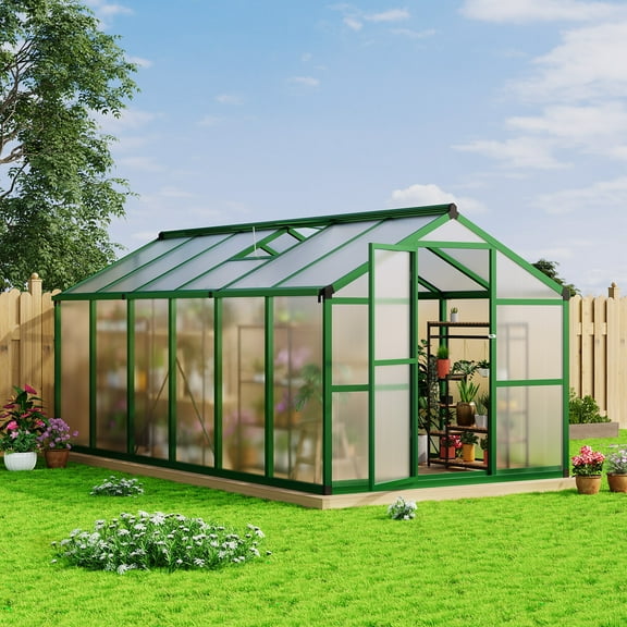 CazToi 8x12 FT Large Outdoor Heavy Duty Walk-in Greenhouse with Roof Vent Polycarbonate & Aluminum Frame