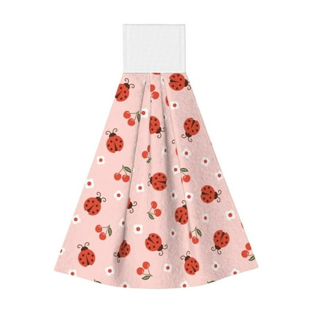 

Sikiie Ladybug With Flower Hand Towel with Loop Hanging Towel Absorbent Tie Towels for Kitchen Tea Bar Bathroom Decor
