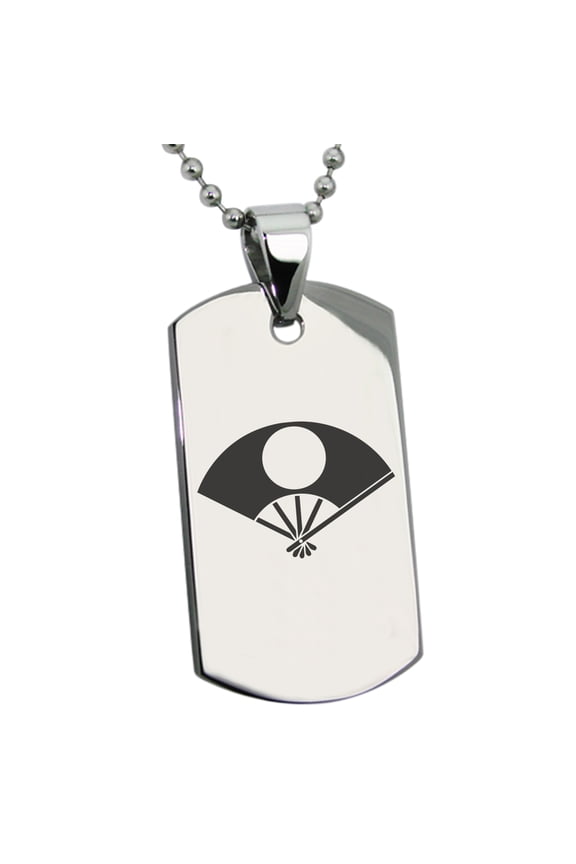 Stainless Steel Satake Samurai Crest Engraved Dog Tag Pendant Necklace