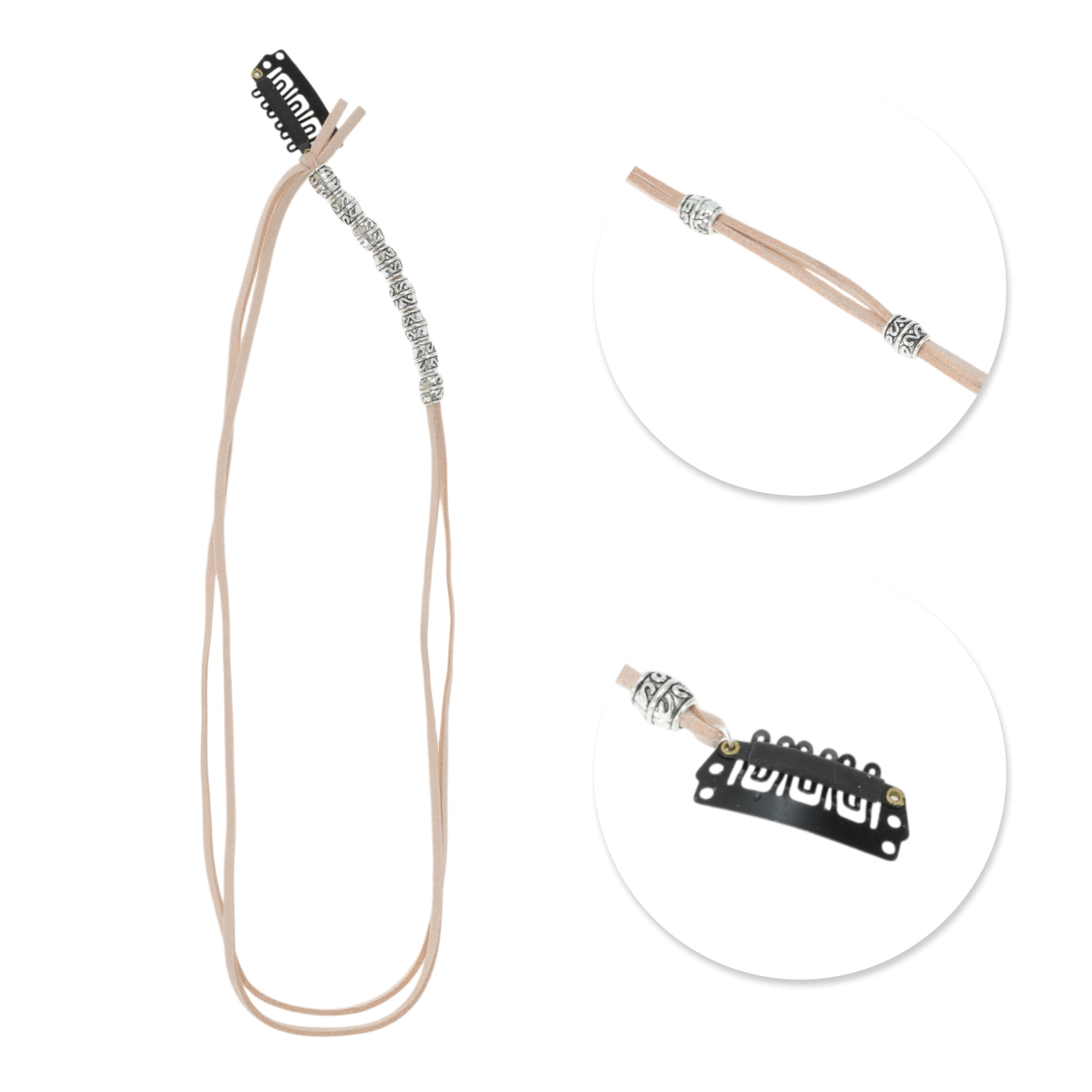 Unique Bargains Elegant Eight Beads Braided Hair Chain 1Pc Khaki