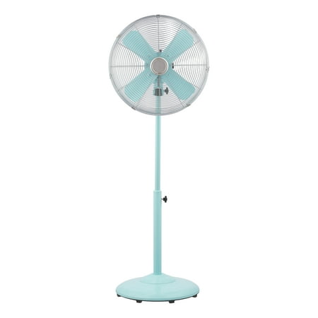 Better Homes & Gardens New 16 inch Retro 3-Speed Metal Stand Fan Oscillation, Adjustable Height, Mint