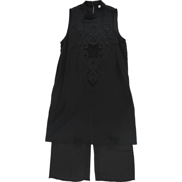 bar III Blusa tipo túnica bordada alta-baja para mujer, negro, XX-Small