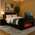 thumbnail image 6 of Kerie Queen Size Bed with LED Fireplace- TV Lift Stand- Black Velvet, 6 of 7