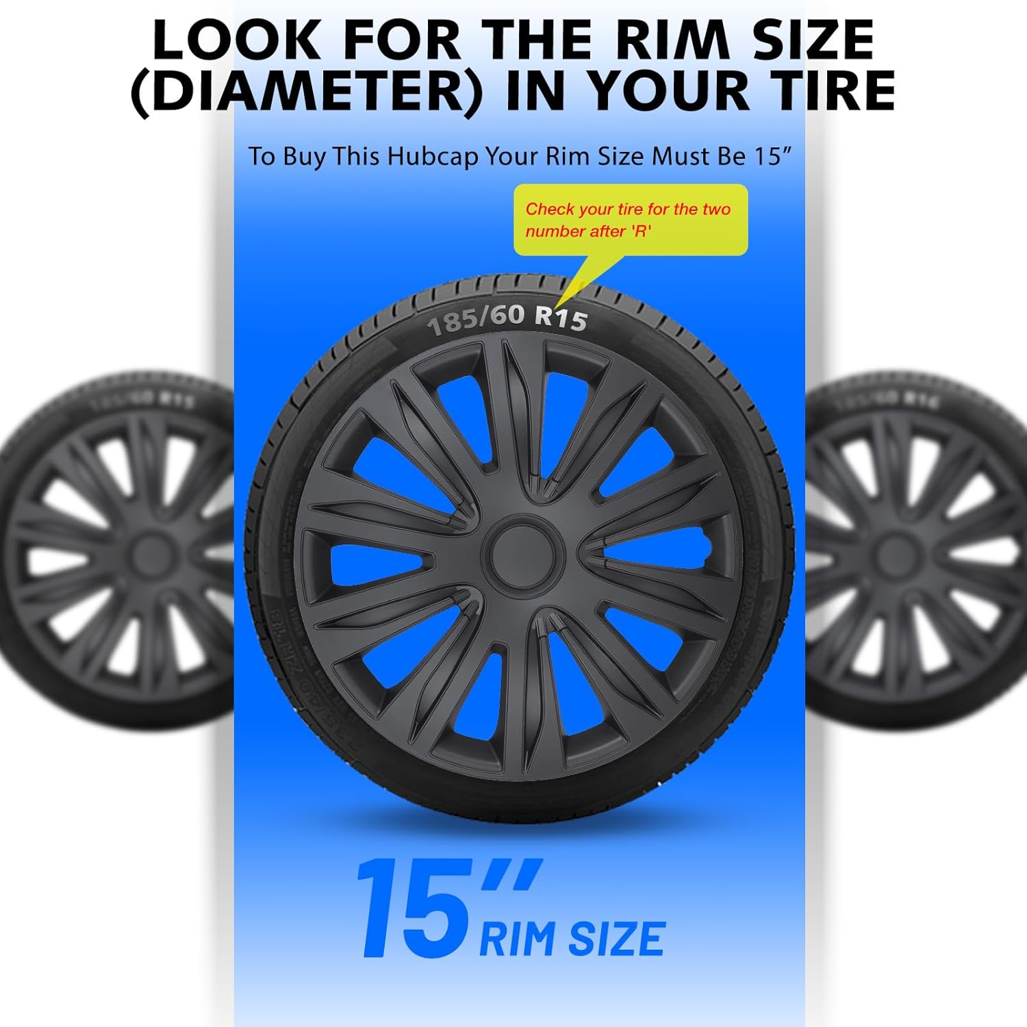 Set of 4,15" Universal Hubcap Wheels Cover Replacement for Car Truck SUV ABS&PC Hub Caps Accessories,Black Matte