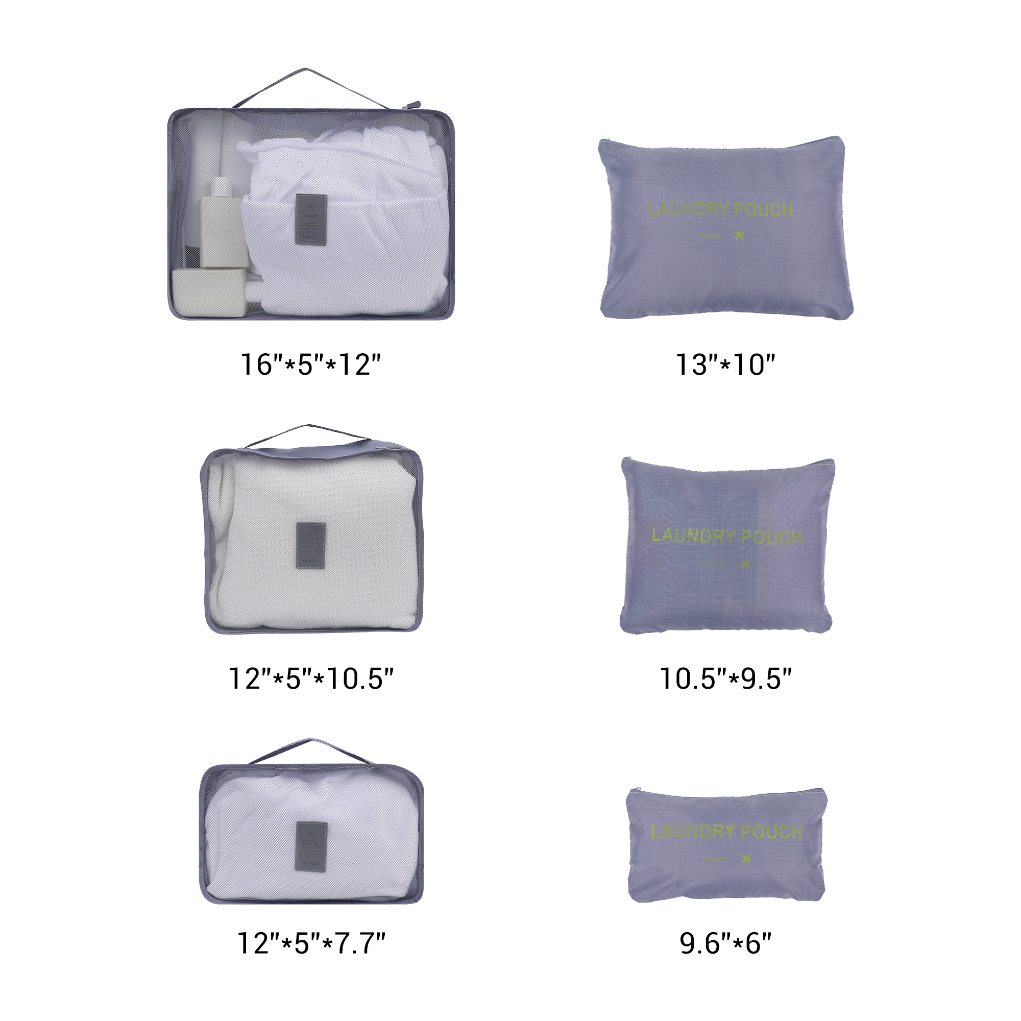 Unique Bargains 6 Set Travel Bag for Storage Closet Organizers Travel Accessories Gray