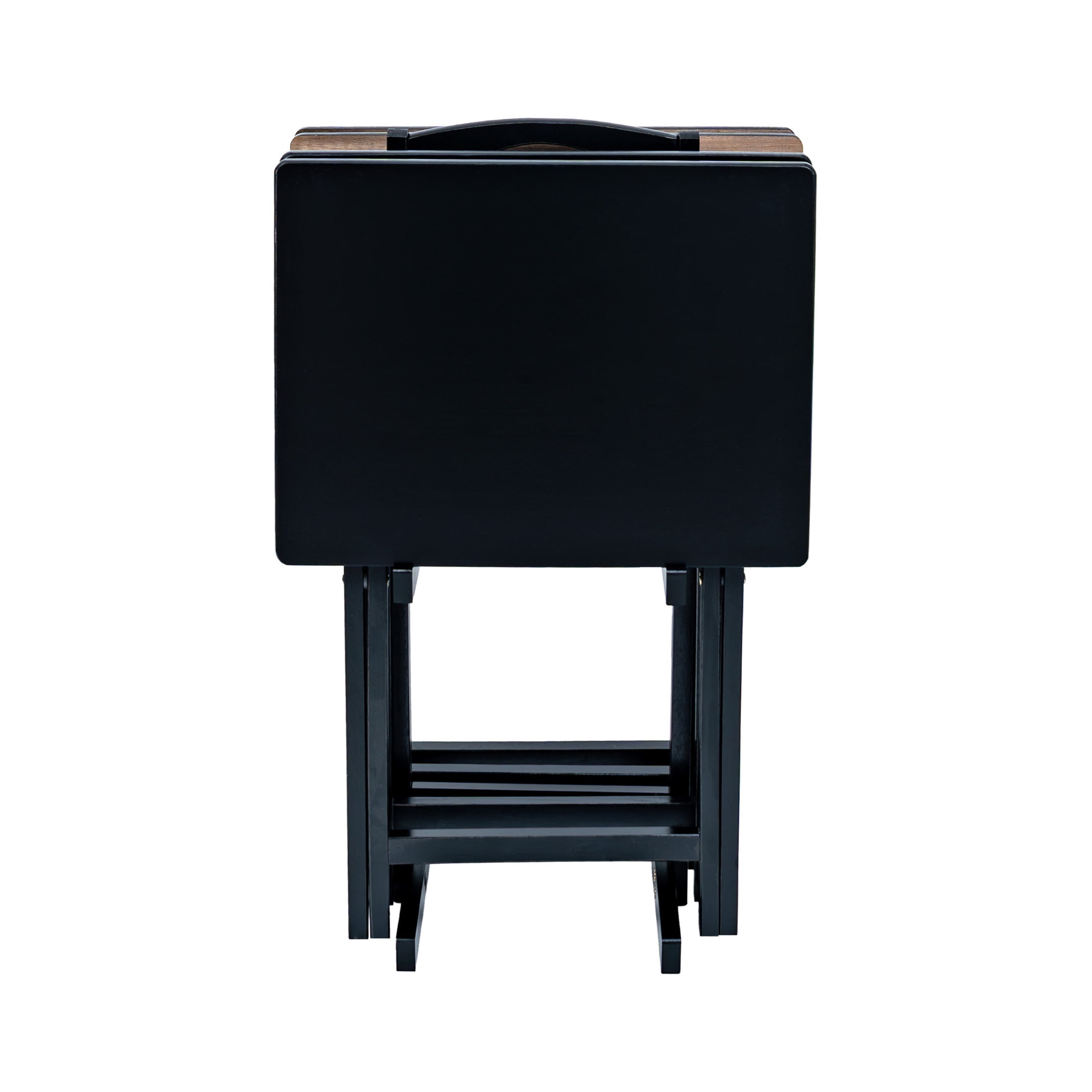 Mainstays 5-Piece Rubberwood Folding TV Tray Table Set of 4 with Storage Rack, Black
