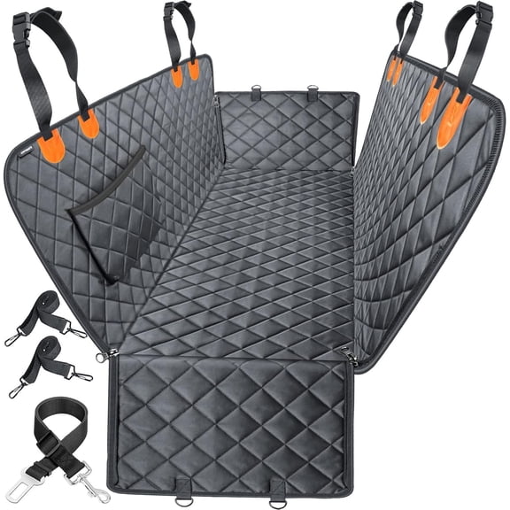 Dog Car Seat Cover for Pets 100% Waterproof Hammock 600D Heavy Duty Scratch Proof Nonslip Durable Soft Back Seat Covers with 4 Adjustable Clips & Velcro Opening for Cars Trucks and SUVs