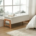 thumbnail image 4 of 47" Modern Ivory Storage Bench Flip Top Upholstered Wooden Foot Stool End of Bed Entryway Bedroom, 4 of 9